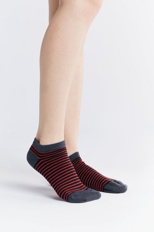 9322 | Unisex Sneakersocken - Kirschrot/Schwarz Gestreift (6er Pack)