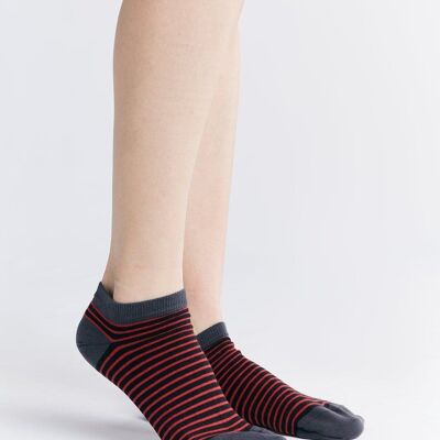 9322| Calzini unisex per sneaker - Righe rosso ciliegia/nero (confezione da 6)