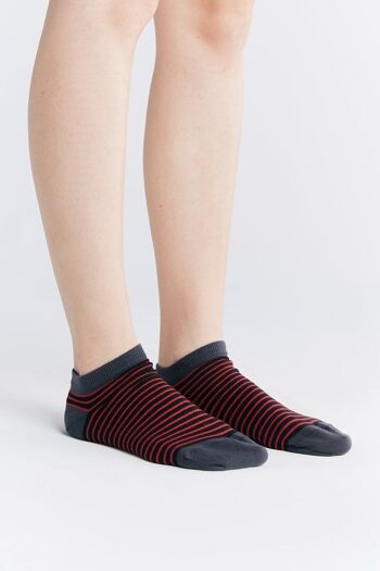 9322 | Chaussettes Sneaker Unisexes - Rayures Rouge Cerise/Noir (Pack de 6) 2