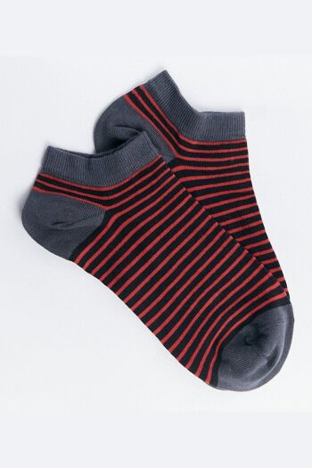 9322 | Chaussettes Sneaker Unisexes - Rayures Rouge Cerise/Noir (Pack de 6) 5