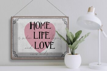 Panneau en étain disant 40x30cm Home Life Love Never Ends 3