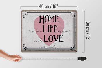 Panneau en étain disant 40x30cm Home Life Love Never Ends 4