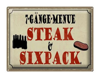 Panneau en étain indiquant 40x30cm, menu à 7 plats, steak sixpack grill 1