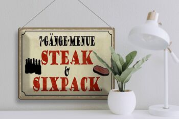 Panneau en étain indiquant 40x30cm, menu à 7 plats, steak sixpack grill 3