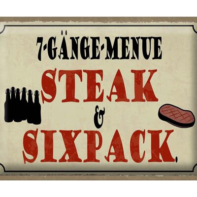 Blechschild Spruch 40x30cm 7 Gänge Menü Steak Sixpack Grill