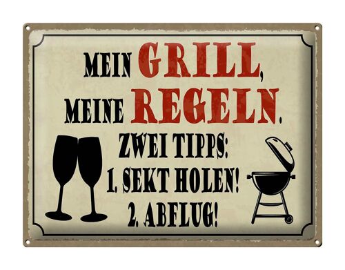 Blechschild Spruch 40x30cm mein Grill meine Regeln 2 Tipps