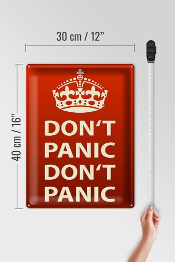 Panneau en étain disant "Pas de panique, pas de panique", couronne 30x40 cm 4