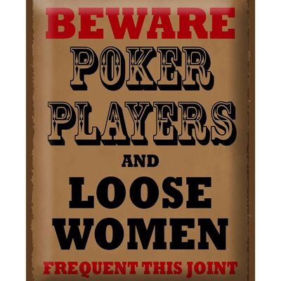 Targa in metallo con scritta 30x40 cm Giocatori di poker e donne sciolte
