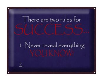 Plaque en étain disant 40x30cm "deux règles pour réussir jamais" 1