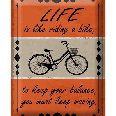 Cartel de chapa que dice 30x40cm La vida es como andar en bicicleta.