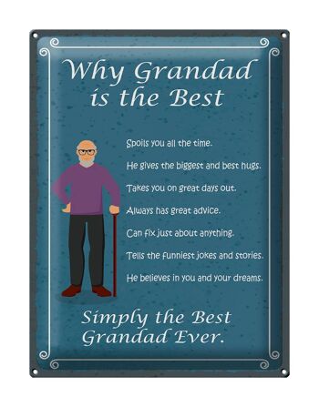 Plaque en étain 30 x 40 cm indiquant pourquoi grand-père est le meilleur grand-père 1