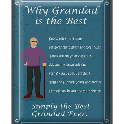 Cartel de chapa que dice 30x40 cm por qué el abuelo es el mejor abuelo