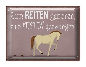 Plaque en tôle disant 40x30cm né pour monter à cheval 1