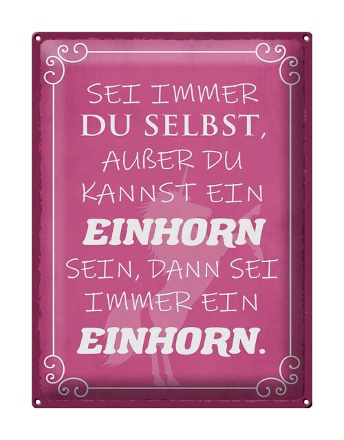 Blechschild Spruch 30x40cm Einhorn sei immer du selbst