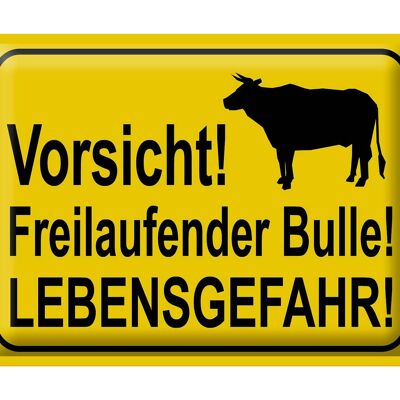 Metal sign notice 40x30cm Caution free-roaming bull