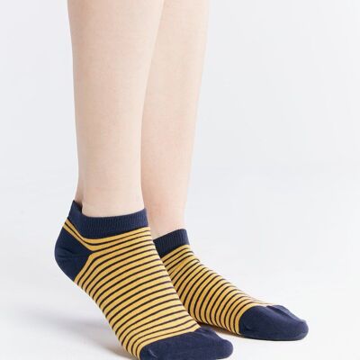 9324 | Unisex Sneaker Socks - Indigo/Mustard Yellow Striped (Pack of 6)