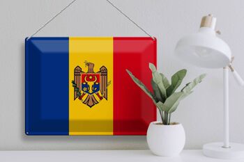 Signe en étain drapeau de la Moldavie 40x30cm drapeau de la Moldavie 3