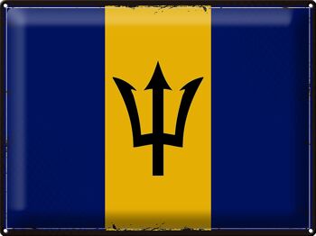 Signe en étain drapeau de la Barbade 40x30cm, drapeau rétro de la Barbade 1