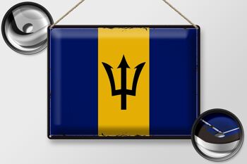 Signe en étain drapeau de la Barbade 40x30cm, drapeau rétro de la Barbade 2