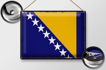 Signe en étain drapeau bosnie-herzégovine, rétro, 40x30cm 2