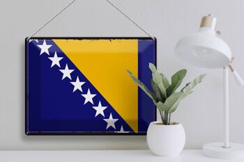 Signe en étain drapeau bosnie-herzégovine, rétro, 40x30cm 3