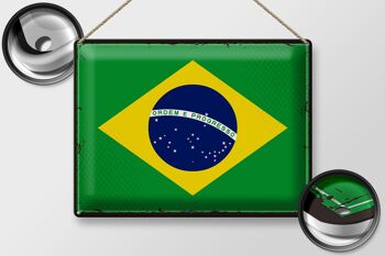 Signe en étain drapeau du Brésil 40x30cm, drapeau rétro du Brésil 2