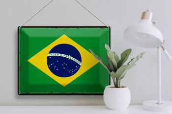 Signe en étain drapeau du Brésil 40x30cm, drapeau rétro du Brésil 3