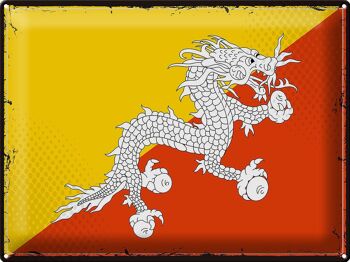 Signe en étain drapeau du Bhoutan 40x30cm, drapeau rétro du Bhoutan 1