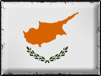 Signe en étain drapeau de Chypre 40x30cm, drapeau rétro de Chypre 1