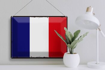 Signe en étain drapeau France 40x30cm drapeau rétro de la France 3