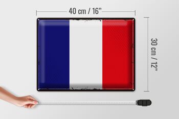 Signe en étain drapeau France 40x30cm drapeau rétro de la France 4