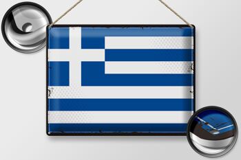 Signe en étain drapeau grèce 40x30cm, drapeau rétro grèce 2