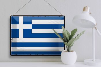 Signe en étain drapeau grèce 40x30cm, drapeau rétro grèce 3
