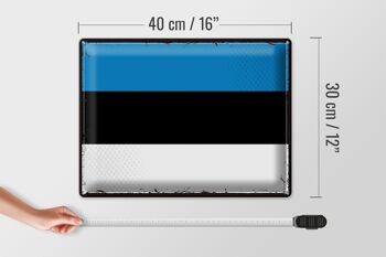 Signe en étain drapeau de l'estonie 40x30cm, drapeau rétro de l'estonie 4