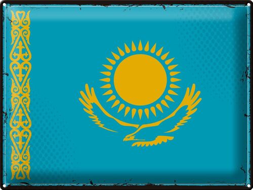 Blechschild Flagge Kasachstan 40x30cm Retro Kazakhstan