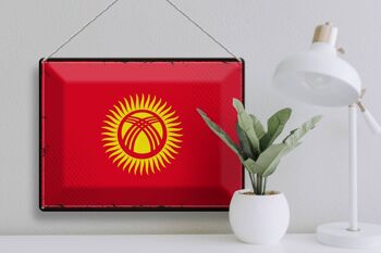 Signe en étain drapeau Kirghizistan 40x30cm rétro Kirghizistan 3