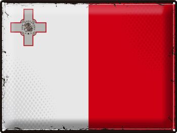 Signe en étain drapeau de Malte 40x30cm, drapeau rétro de Malte 1