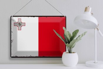 Signe en étain drapeau de Malte 40x30cm, drapeau rétro de Malte 3