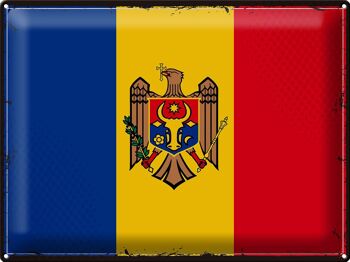 Panneau en étain drapeau de la Moldavie, 40x30cm, drapeau rétro de la Moldavie 1