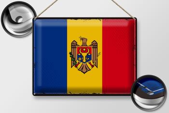 Panneau en étain drapeau de la Moldavie, 40x30cm, drapeau rétro de la Moldavie 2