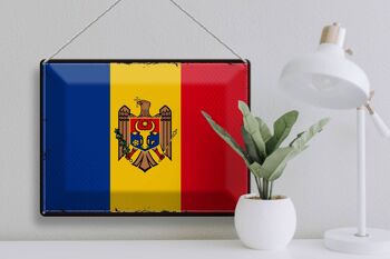 Panneau en étain drapeau de la Moldavie, 40x30cm, drapeau rétro de la Moldavie 3