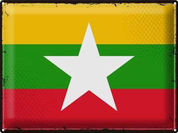 Signe en étain drapeau du Myanmar 40x30cm, drapeau rétro du Myanmar 1