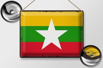 Signe en étain drapeau du Myanmar 40x30cm, drapeau rétro du Myanmar 2
