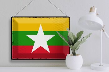 Signe en étain drapeau du Myanmar 40x30cm, drapeau rétro du Myanmar 3