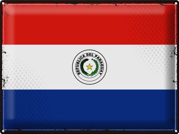 Signe en étain drapeau du Paraguay 40x30cm, drapeau rétro du Paraguay 1