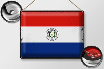 Signe en étain drapeau du Paraguay 40x30cm, drapeau rétro du Paraguay 2
