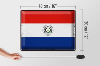 Signe en étain drapeau du Paraguay 40x30cm, drapeau rétro du Paraguay 4