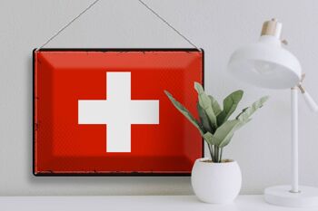 Signe en étain drapeau suisse 40x30cm, drapeau rétro suisse 3