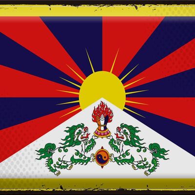 Targa in metallo Bandiera Tibet 40x30 cm Bandiera retrò del Tibet