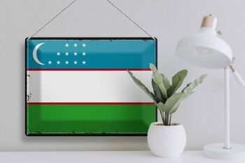 Signe en étain drapeau ouzbékistan, 40x30cm, rétro, ouzbékistan 3